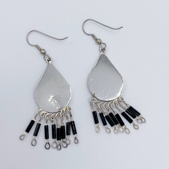 Vintage Alpaca Mexico Mother Of Pearl Long Dangle Earrings - Picture 7 of 10